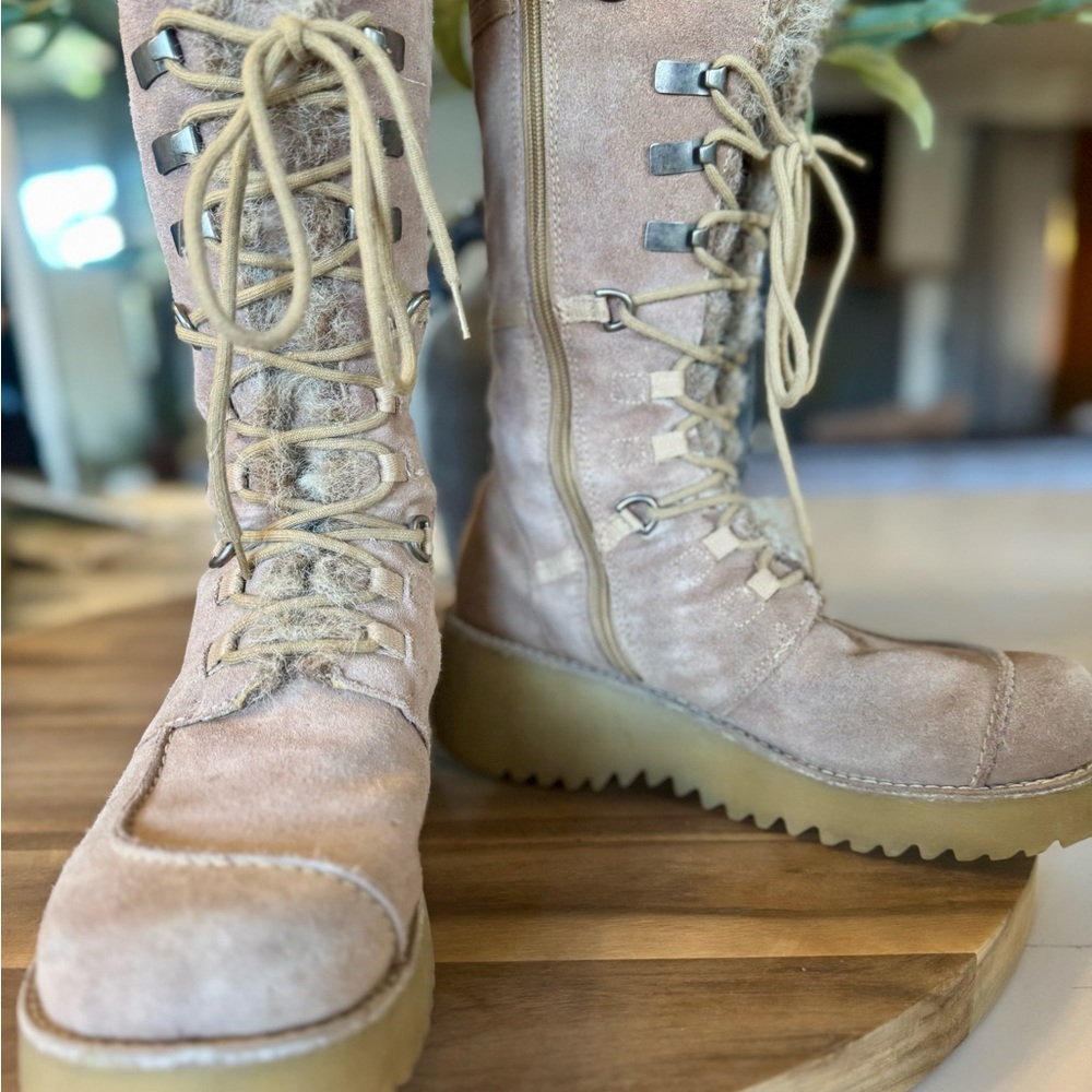 🔥Rare Vintage Y2K Delia’s Suede Platform Boots Faux Fur Sz 10